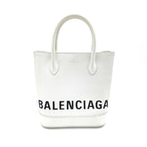 BALENCIAGA로고 빌 토트 가죽 XXS 화이트